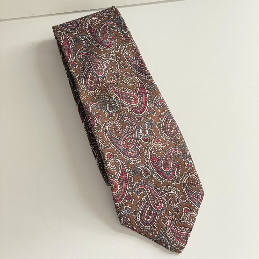 Liberty of London 100% Silk Paisley Print Brown Red Men's Necktie Vintage USA